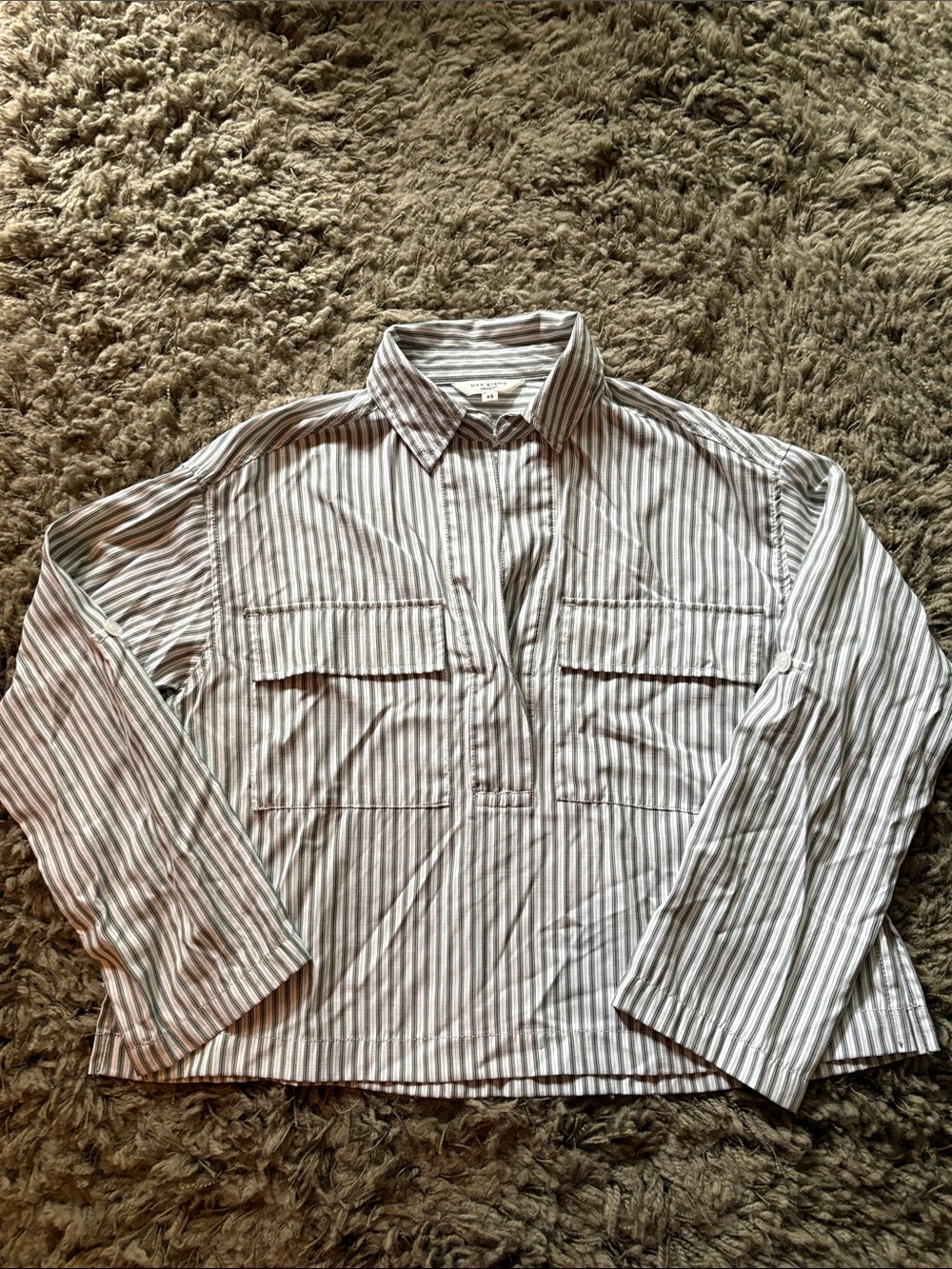 Max Studio White and Gray Vertical Stripe Button-Front Shirt